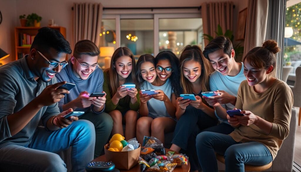 friends playing online multiplayer games on their smartphones
