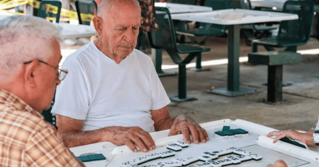 playing dominoes