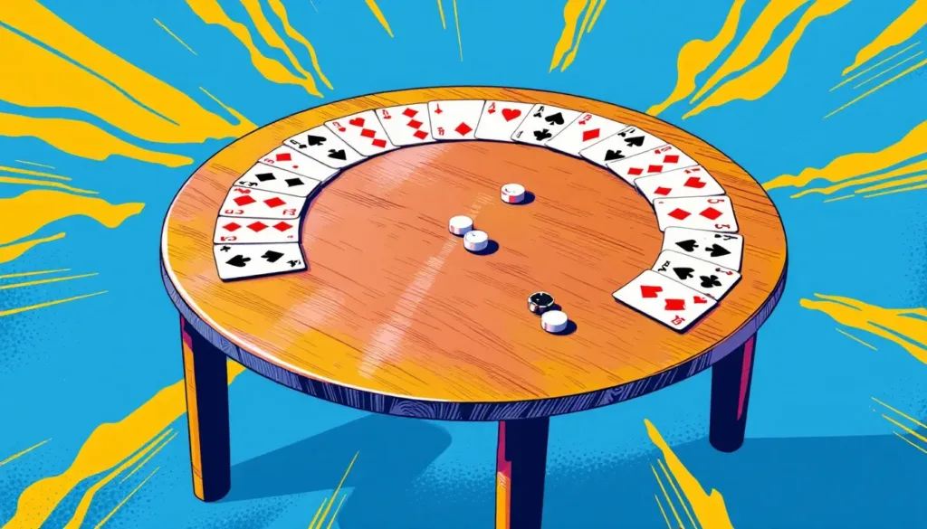 An overview of golf card game with cards laid out on a table.