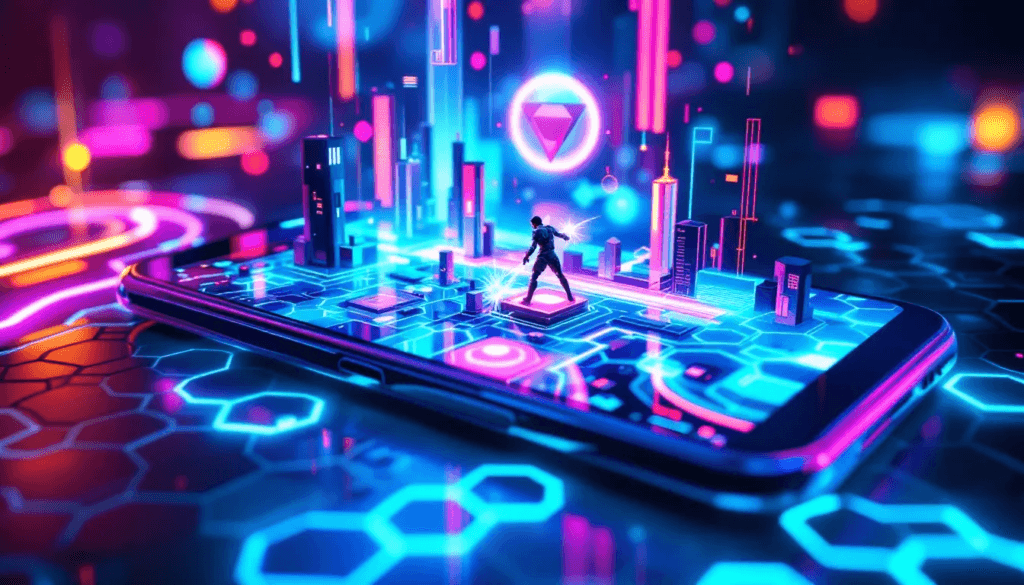 An augmented reality game being played on a mobile device.