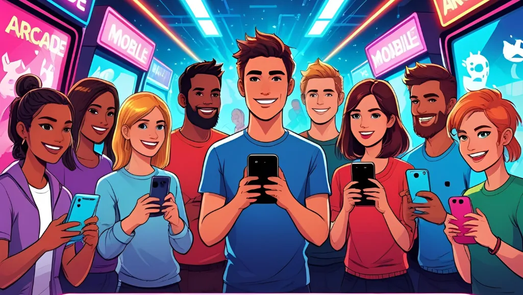 A group of friends enthusiastically playing a mobile game together, surrounded by a cozy, well-lit living room setting. The foreground features the friends' hands holding their smartphones, their faces animated with excitement as they collaborate on the game. The middle ground showcases the group dynamic, with the friends leaning in towards each other, creating a sense of shared experience. The background depicts a comfy living room, with warm lighting, plush furnishings, and personal touches that suggest a welcoming, intimate atmosphere conducive to social gaming. The overall mood is one of camaraderie, laughter, and the joy of shared digital experiences.