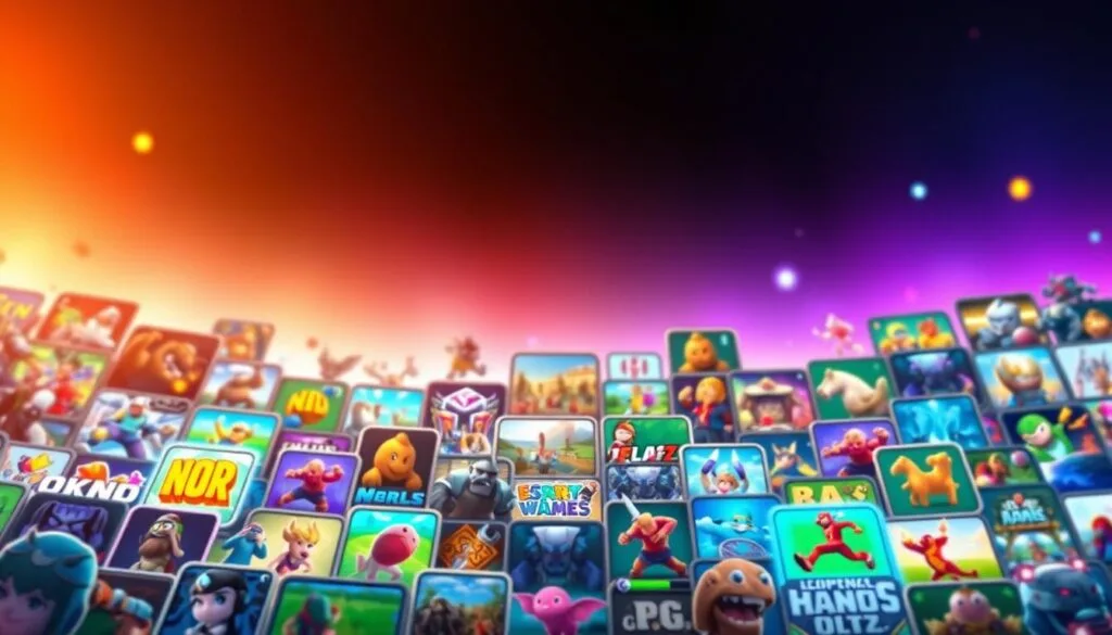 A vibrant collage of mobile game icons, glowing against a sleek, minimalist backdrop. In the foreground, a diverse array of game genres - from adventure to strategy, sports to puzzles - each represented by its distinct visual identity. The middle ground features a dynamic array of gameplay moments, capturing the thrill and excitement of the mobile gaming experience. In the background, a soft, ethereal glow emanates, evoking the ever-evolving, cutting-edge nature of the mobile gaming landscape. Crisp, high-resolution details, with a cinematic, slightly tilted camera angle, lend a sense of depth and perspective to the composition.