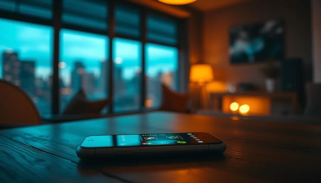 A cozy, dimly-lit chat interface with a legacy chat game interface displayed on the screen. In the foreground, a smartphone with rounded corners sits on a wooden table, its screen showcasing a classic chat game with retro pixel art and neon-tinged UI elements. The middle ground features a warm, vintage-inspired lighting setup, casting a soft glow across the scene. In the background, a blurred, abstract cityscape can be seen through a window, hinting at the passing of time and the evolution of technology. The overall atmosphere evokes a sense of nostalgia for the early days of mobile gaming and social interaction.