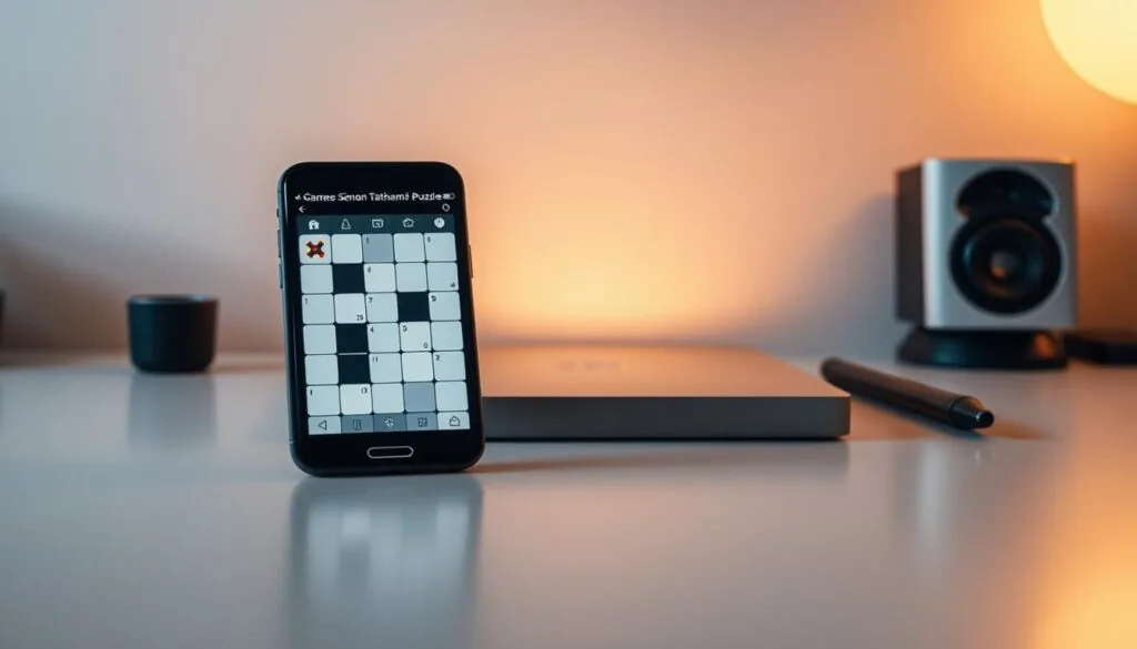 A serene, minimalist scene showcasing the classic Simon Tatham's Puzzles game. In the foreground, a sleek, modern smartphone displays the game's user interface, its elegant tiles and grids inviting focused interaction. The middle ground features a tranquil, clutter-free desk surface, offering a distraction-free environment for gameplay. Subtle, warm lighting illuminates the scene, creating a calming atmosphere conducive to deep concentration. The background is a softly blurred, neutral-toned wall, allowing the game to take center stage. The overall composition emphasizes the game's simplicity, tactility, and ability to provide a captivating, offline gaming experience.