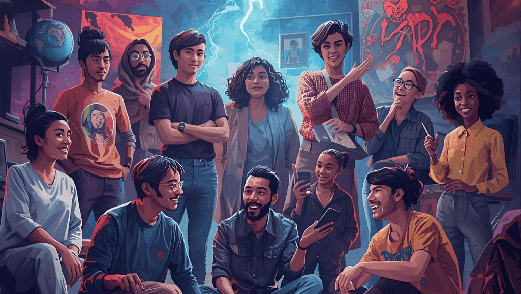 A bustling game development studio, filled with a diverse team of passionate creatives. In the foreground, designers and artists collaborate intently around a large interactive display, sketching and animating characters, environments, and mechanics. In the middle ground, programmers and engineers work at their stations, their fingers dancing across keyboards as they bring the virtual world to life. The background reveals a panoramic view of the city skyline, hinting at the broader impact and reach of the team's work. Warm, diffused lighting casts a cozy, focused atmosphere, as the group harnesses the power of modern technology to craft an engaging and immersive gaming experience.